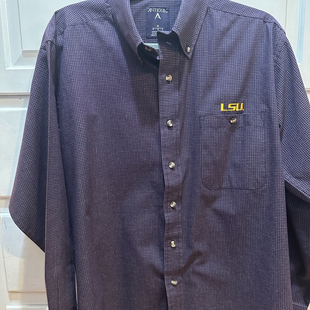 LSU Antigua Men's Purple checked casual Shirt button down long sleeved